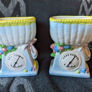 Vintage Pair of Ceramic Baby Scales Vases/Planters c 1960s